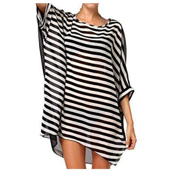 No Brand Other - ⚫⚪Black White Striped Sheer Cover Up OSFM Beach Vacation